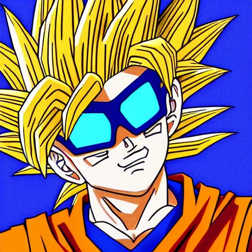 Image similar to portrait of goku from dragon ball wearing shades and a gold chain incredibly detailed, color, smooth, concept art, illustration,