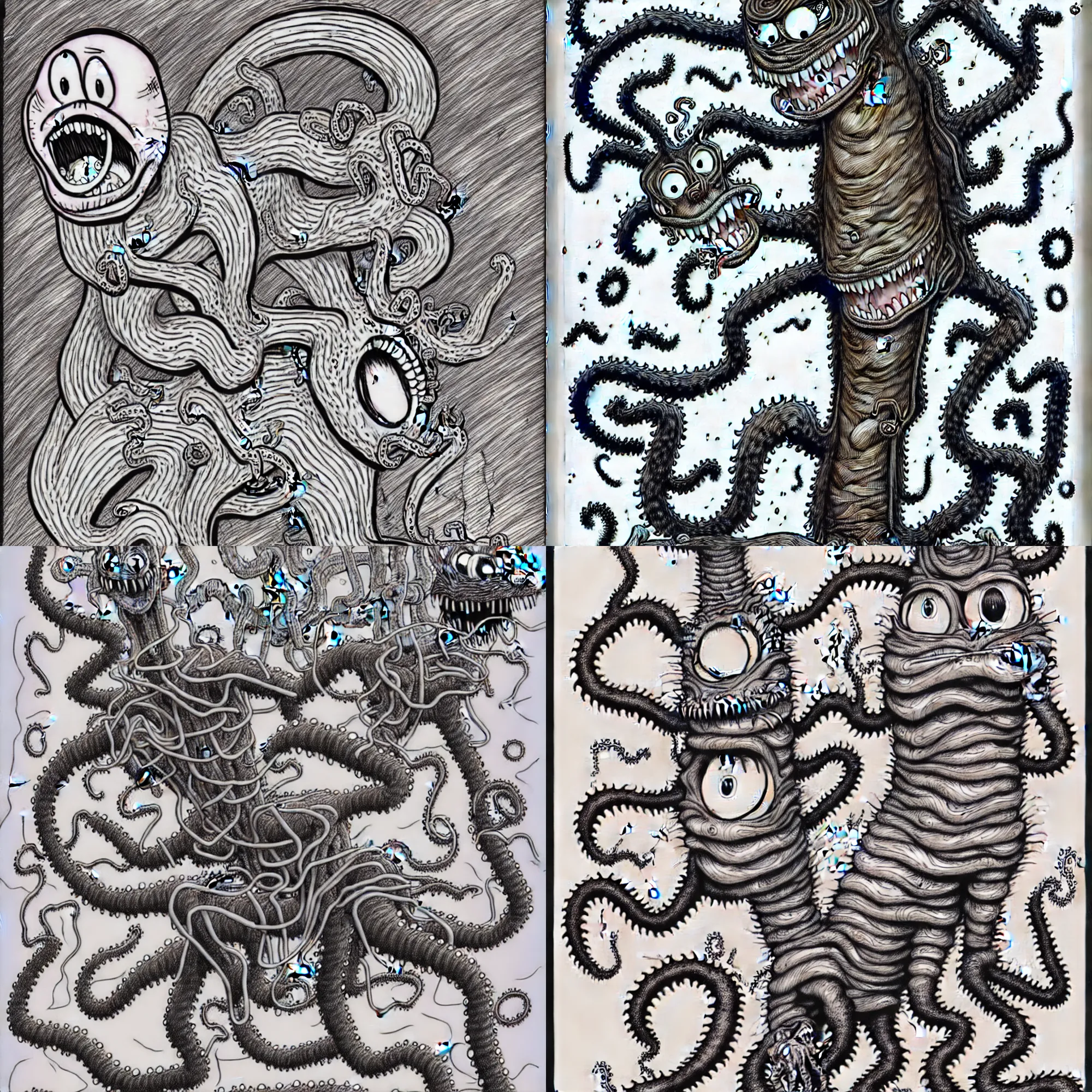 Image similar to Garfield as an eldritch abomination, illustrated by Junji Ito, Lovecraftian, line art