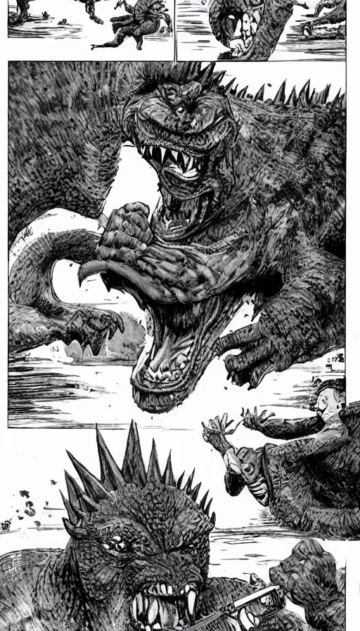 Prompt: kong vs godzilla, comic page