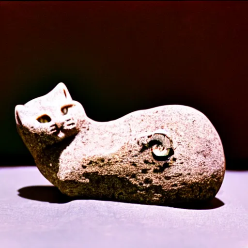 Image similar to photo of petrified stone kitten, 35 mm,