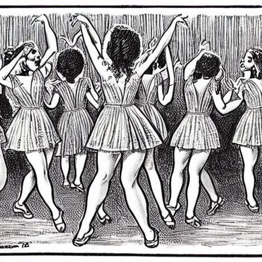 Image similar to dominicanas dancing, drawing by r crumb