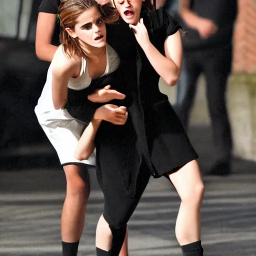 Prompt: emma watson tackling a vampire