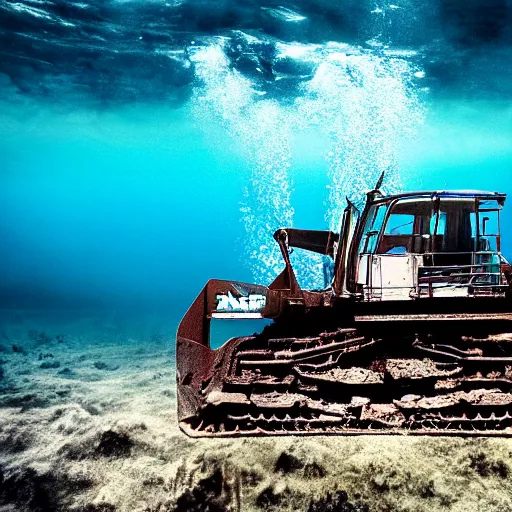 Prompt: bulldozer superimposed on underwater landscape