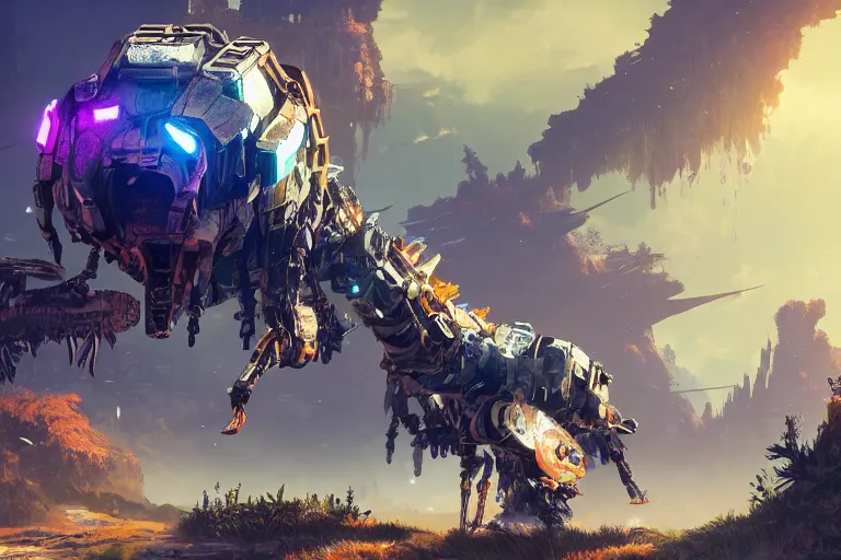 Image similar to bristleback machine mecanical creature robot of horizon forbidden west horizon zero dawn bioluminiscence global illumination ray tracing hdr fanart arstation by ian pesty and alena aenami artworks in 4 k