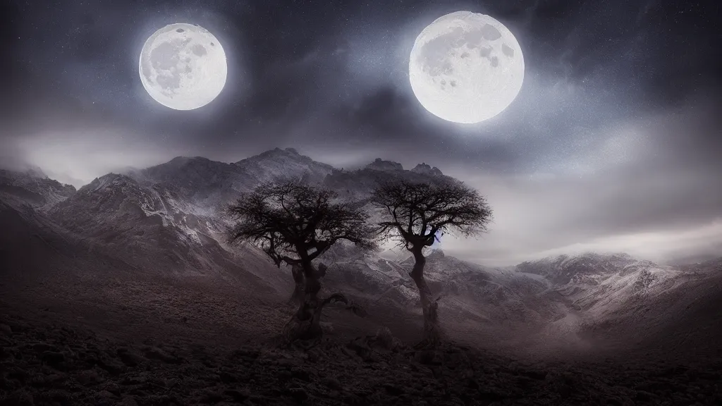 Image similar to amazing landscape photo of the moon by marc adamus, beautiful dramatic lighting