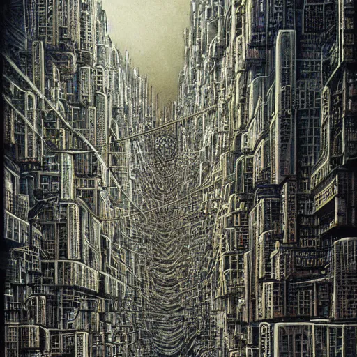 Image similar to city made of electronics by hr giger and zdzislaw beksinski