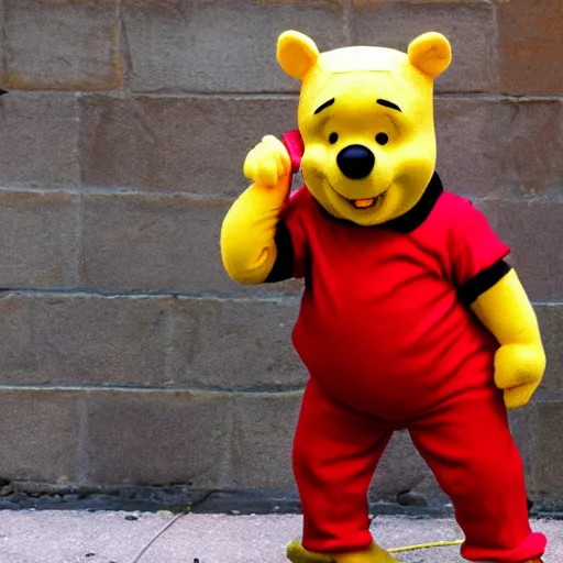 Prompt: winnie the pooh dressed as fireman