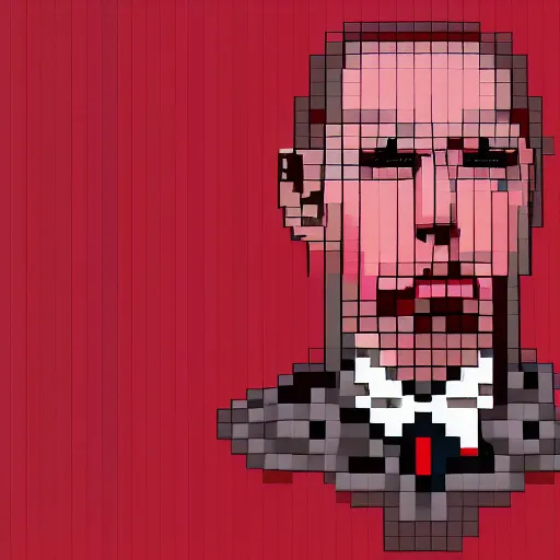 Prompt: Putin crying, pixel art, dramatic, cinematic, red background