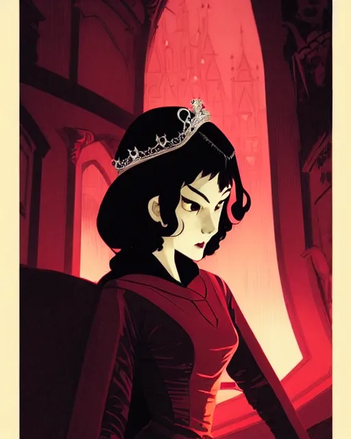 Image similar to beautiful teen vampire princess with tiara, symmetrical face, evil, portrait, cinematic, dramatic, powerful, super detailed and intricate, by koson ohara, by darwyn cooke, by greg rutkowski, by satoshi kon