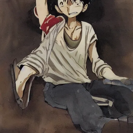 Image similar to sad luffy by studio ghibli