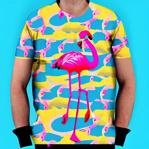 Prompt: colorful flamingo on a shirt