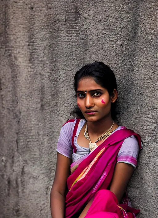 Image similar to color Mid-shot portrait of a beautiful 20-year-old woman from India in her traditional get-up, candid street portrait in the style of Mario Testino award winning, Sony a7R