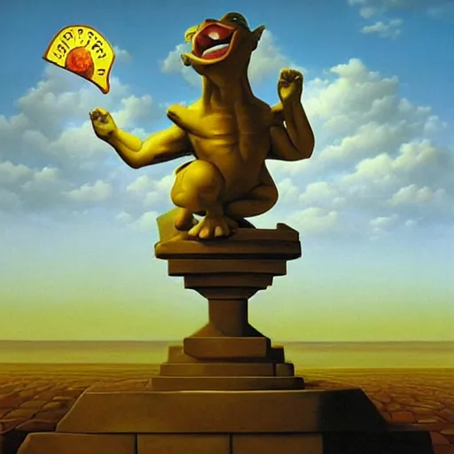 Prompt: The famous gargoyle of McDonalds, surrealist landscape painting by Vladimir Kush