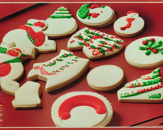 Prompt: 1970's cookbook color photograph of Christmas cookies sharp detail high detail