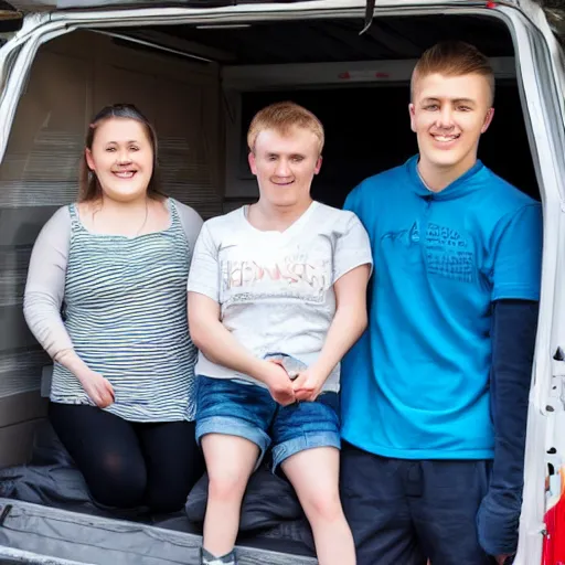 Prompt: 5 young people with downsyndrome moving house