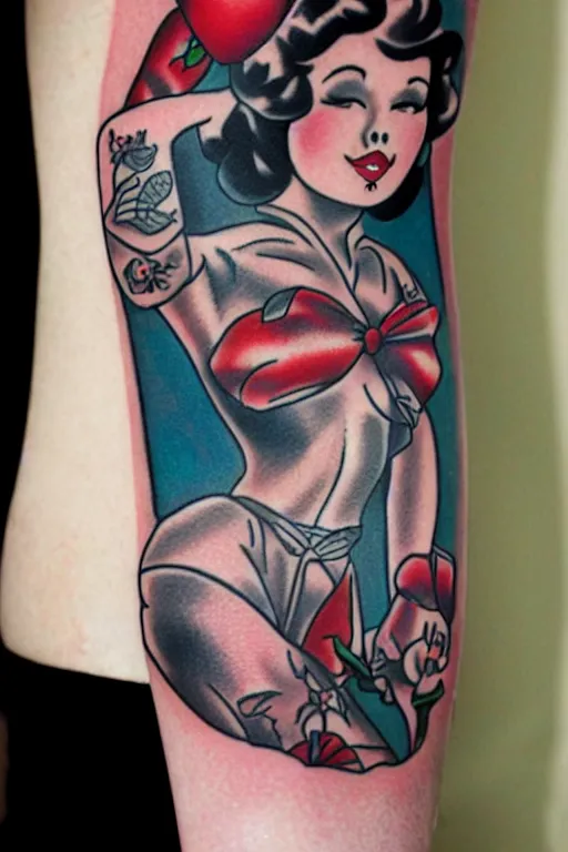 Prompt: pinup girl tattoo by Sarah Gaugler