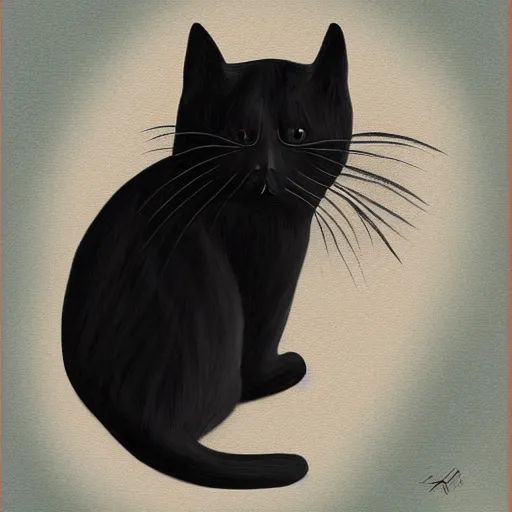 Image similar to black cloudy shadow in a cat shape, cuddly fur, blurry, digital painting, artwork by Sandro Botticelli