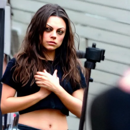 Prompt: close up photo of mila kunis on set