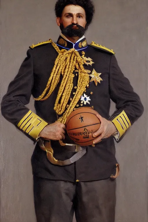 Prompt: full body portrait of the dictator of the sacramento kings, 1 8 8 9, in full military garb, oil on canvas by william sidney mount, trending on artstation