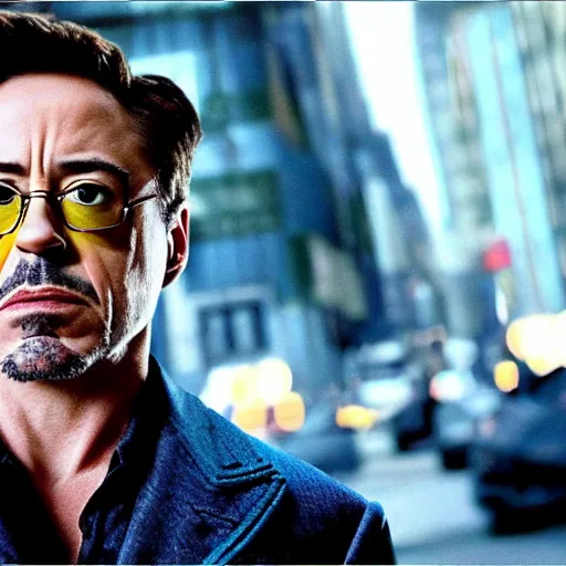 Image similar to Robert Downey Jr in inception movie, 8k ultra hd, hyper detailed