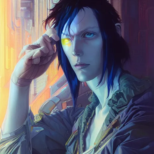 Image similar to apocaliptic cyberpunk portrait by gaston bussierre and charles vess and james jean and erik jones and rhads, inspired by ghost in the shell, beautiful fine face features, intricate high details, sharp, ultradetailed