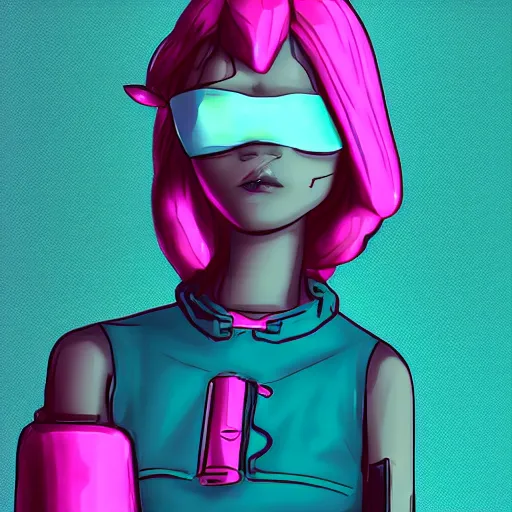 Image similar to female anthro character in teal and pink cyberpunk style, hd,