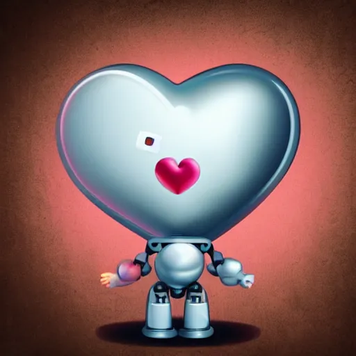 Image similar to a cute robot holding heart balloons photorealistic