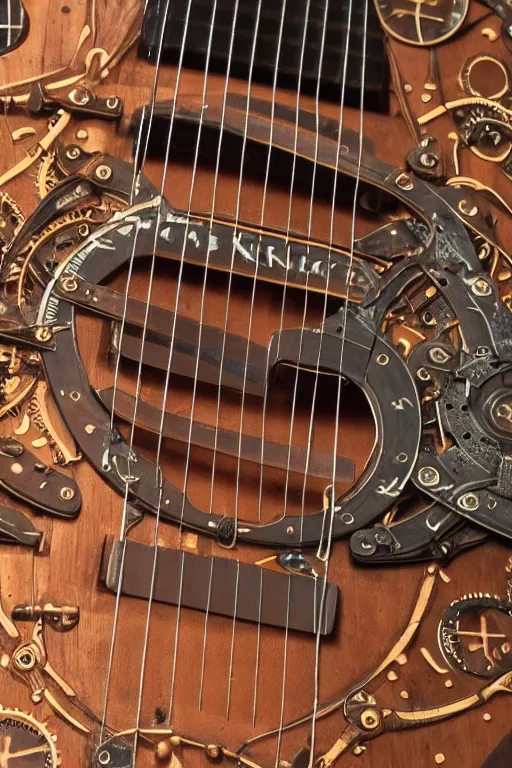 Image similar to up close steampunk fretboard without strings