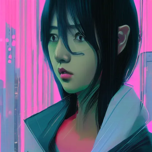 Image similar to a beautiful painting artwork portrait of a kpop icon on a rainy night, cyberpunk, by ilya kuvshinov featured on artstation