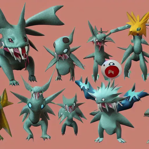 Image similar to scary pokemon that doesn't exist, 3 d rendered