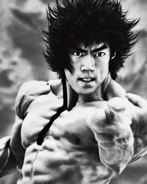 Prompt: Photograph of handsome muscular Japanese actor dressed as Kenshiro from fist of the North Star, photorealistic, photographed in the style of Annie Leibovitz