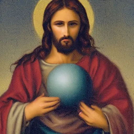 Image similar to jesus christ holding a small ball in each hand