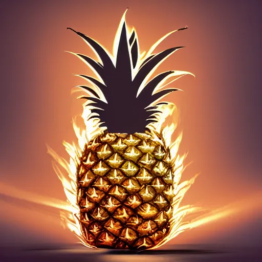 Image similar to hyper realistic, studio photography, good ilumination of a burning pineapple