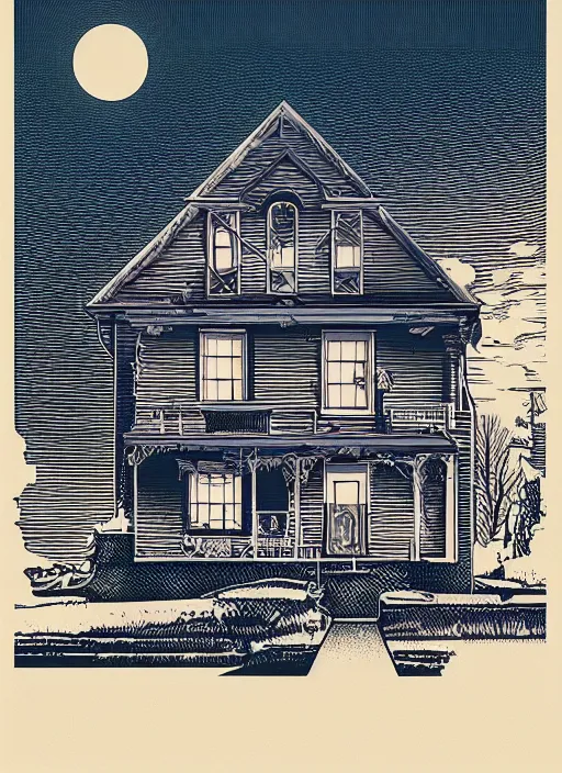 Image similar to house from The Amityville Horror (1979), Kilian Eng, Dan Mumford, detailed