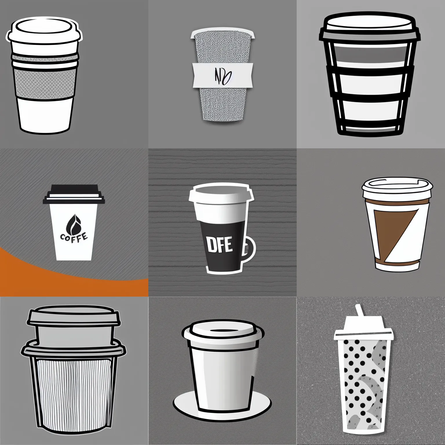 Prompt: cartoon paper coffee cup die cut sticker with a white border, gray background, flat vector graphic