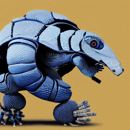 Image similar to a white and gold robotic pangolin standing on two legs holding a blaster pistol, highly detailed, sci Fi concept art