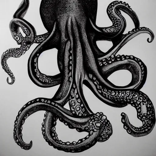 Prompt: photorealistic octopus drawing a female model