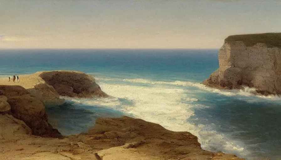 Image similar to a beautiful view of the cliffs at the beach, by william stanley haseltine