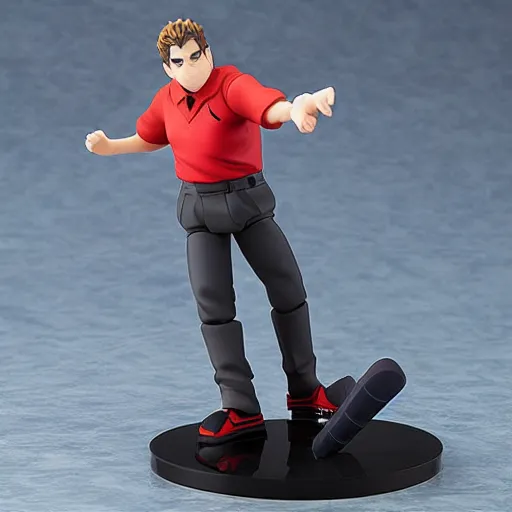 Image similar to Jonah Hill as a Figma anime figurine. Posable PVC action figurine.