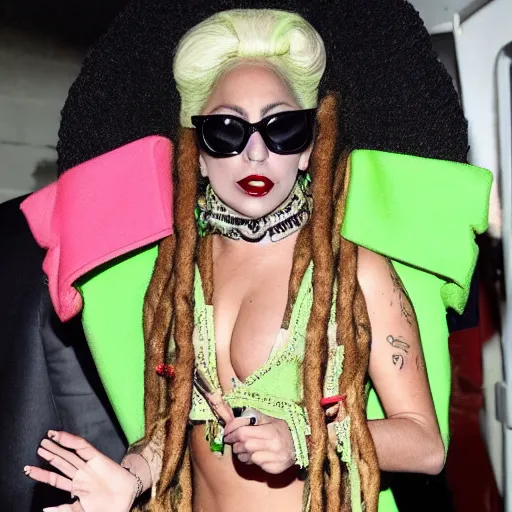 Image similar to lady gaga as a rastafari smoking a joint