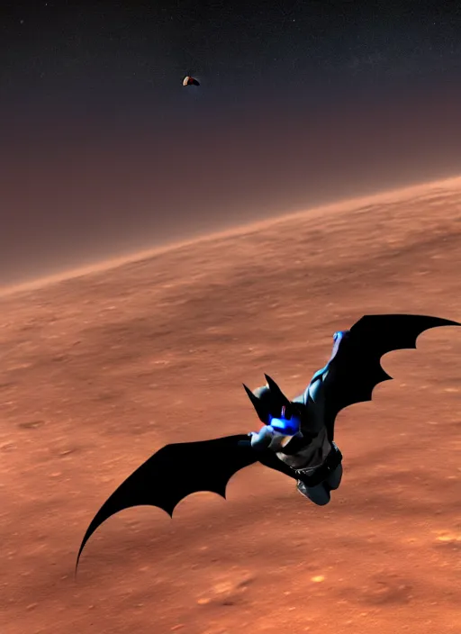 Image similar to ultra realistic batman flying over mars, detailed, 8 k,