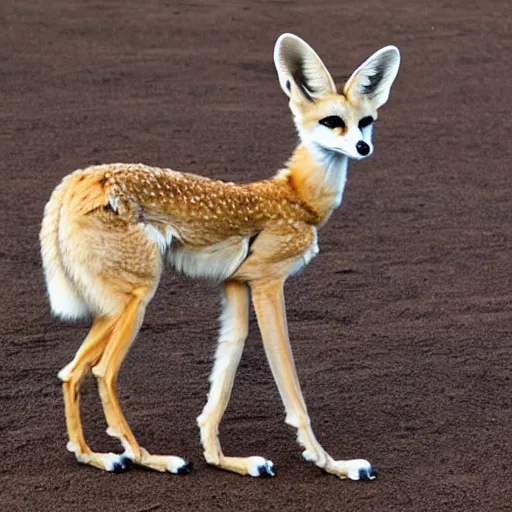 Prompt: photo of a fennec fox giraffe hybrid