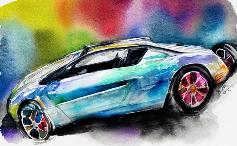 Image similar to colorful watercolor sketch, sport car
