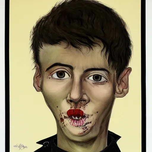 Image similar to a detailed portrait painting of an icelandic young man named hkalti by gerald scarfe and ralph steadman