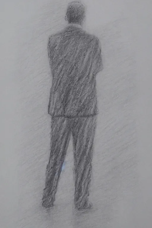 Image similar to a drawn man standing in the rain. pencil sketch.