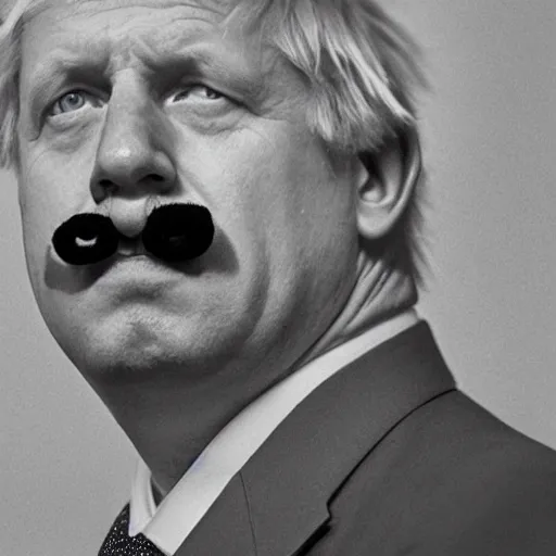 Image similar to medium shot photo of Boris Johnson with a hitler moustache, 4k, ultra HD