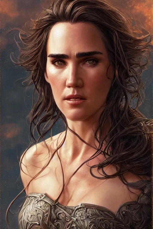 Image similar to jennifer connelly as a ruggedly handsome heroine, intricate, elegant, highly detailed, centered, digital painting, artstation, concept art, smooth, sharp focus, illustration, art by artgerm and donato giancola and Joseph Christian Leyendecker, Ross Tran, WLOP
