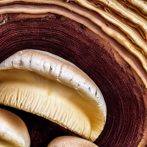 Prompt: mushroom cap lamellae, bottom view, hyper realistic, photography, colorfull, 8k, epic composition