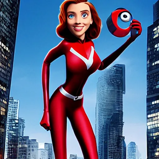 Image similar to cinematic shot of Scarlett Johansson as Elastigirl