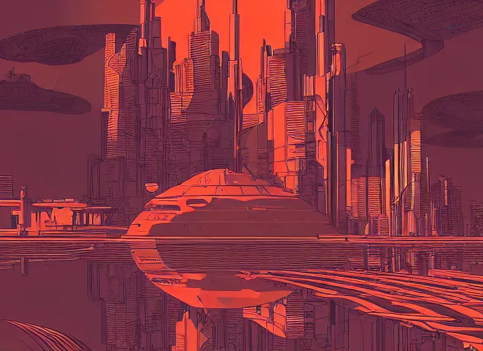 Image similar to martian architecture by moebius, vector art, cyberpunk, soviet poster